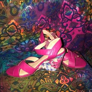 Hot pink floral wedges